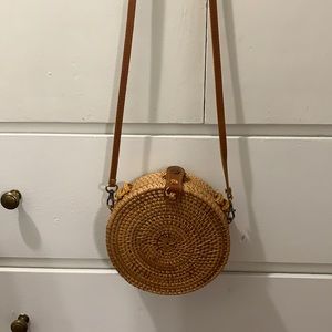 Rattan round over the shoulder purse